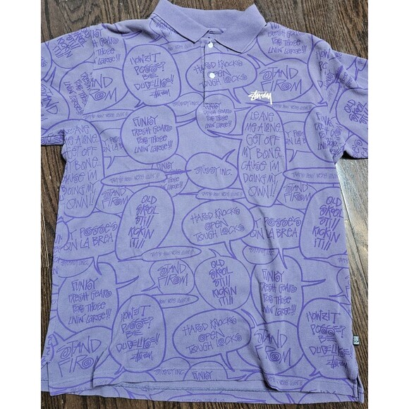 Rare old Stussy all-over print speech bubble polo shirt, size XL - Picture 3 of 13